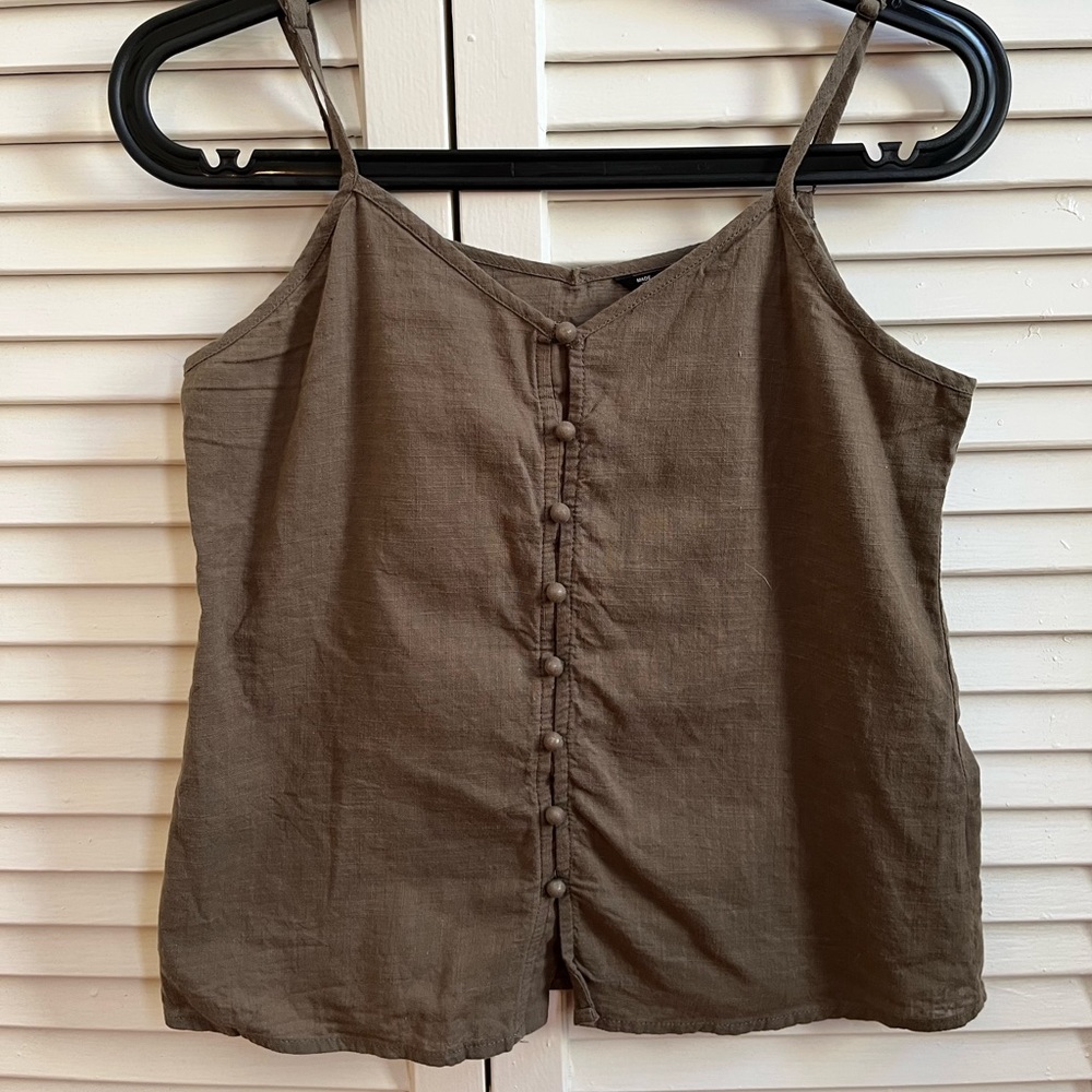 Army green linen tank top